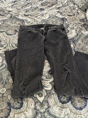 Banana Republic Black Distressed Straight-Leg Jeans